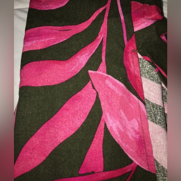 Tropical Pink and black Linen blend Women's Skirt with Pockets - Picture 4 of 5